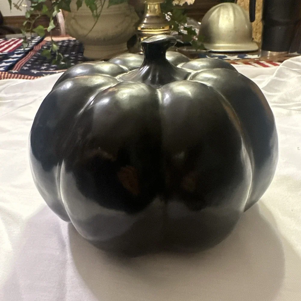 Rae Dunn Artisan Collection Large Black Spooky Pumpkin Halloween / Fall Decor 8